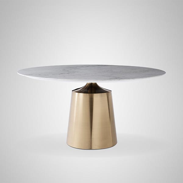 Contemporary Style Marble Top Champagne Golden Round Dining Table
