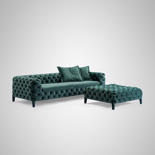 Beauty Classic Buckle Fabric Sofa With Ottoman